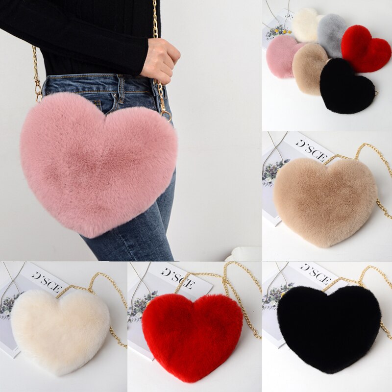 Bandolera de piel sintética con forma de corazón para mujer, bolso de hombro con cadena, a la