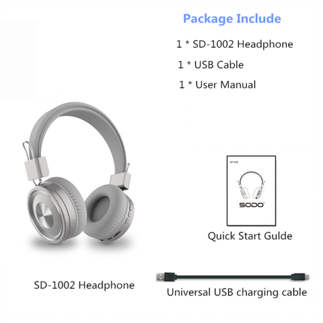 SODO 1002 Drahtlose Kopfhörer Bluetooth-kompatibel 5,0 Stereo Headset Verdrahtete Drahtlose Kopfhörer Faltbare mit Mic Unterstützung TF/FM: Gray