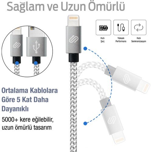 Qwerts Apple Iphone Usb Snelle Lading En Datakabel 3&#39;lü Pakket, 1, 2, 3 Meter Gevlochten Lightning Kabel