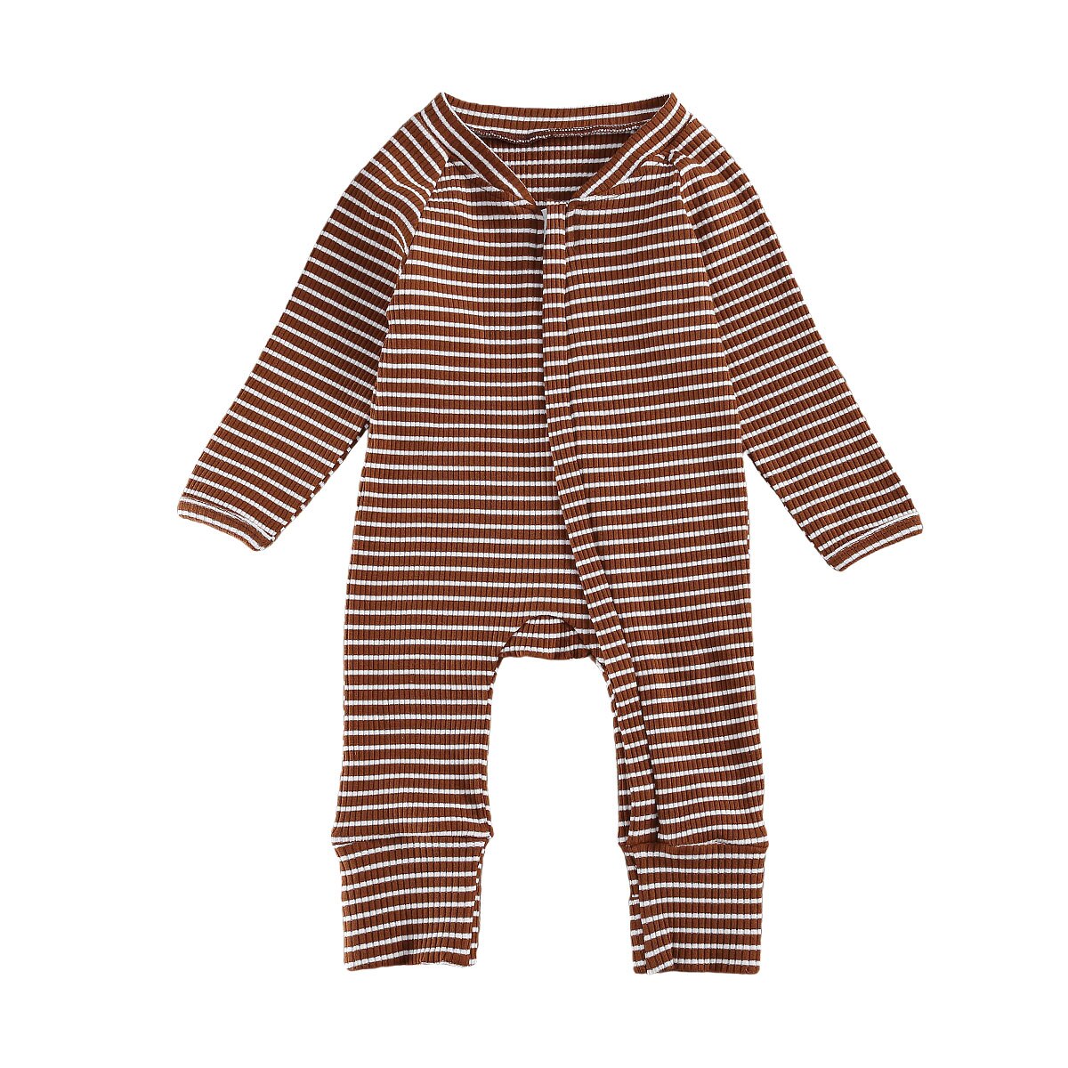 coton automne infantile bébé garçons filles rayé fermeture à glissière barboteuse à manches longues maison vêtements 0-18 mois: C / 6M