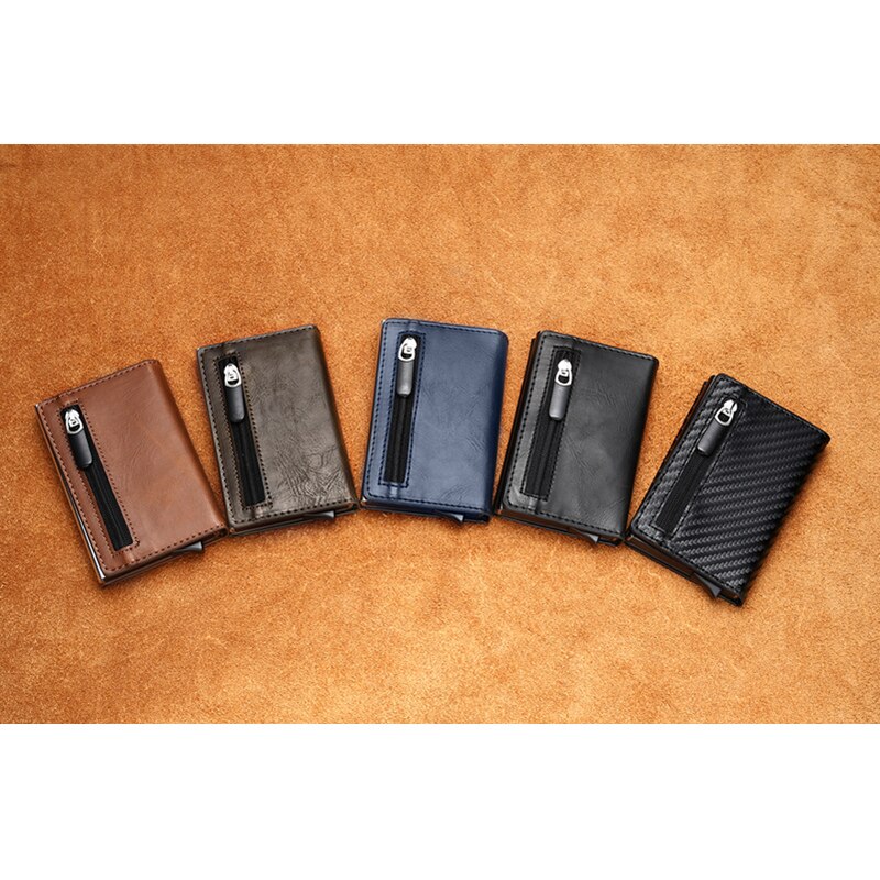 Bisi goro nova carteira rfid 2019, caixa de alumínio antifurto, porta-cartão, couro sintético, porta-moedas, fibra de carbono