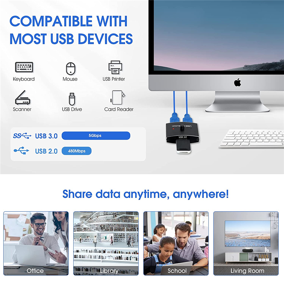 USB 3,0 Schalter USB Schalter Selector USB Bi-directional Switcher Box USB Sharing Switch 2 Computer für Tastatur Maus drucker