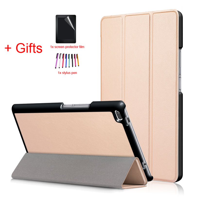 PU Leather Cover Case for Lenovo Tab4 Tab 4 8 TB-8504x TB-8504F TB-8504N TB-8504 8inch Tablet Funda Flip Magnet Case +Film+Pen: Gold