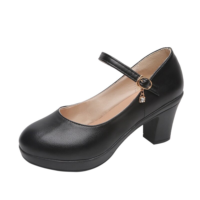Kantoorschoenen dames zwarte hoge hak 6cm plateau dikke hakken enkelband pumps dames dikke bodem antislip damesschoenen