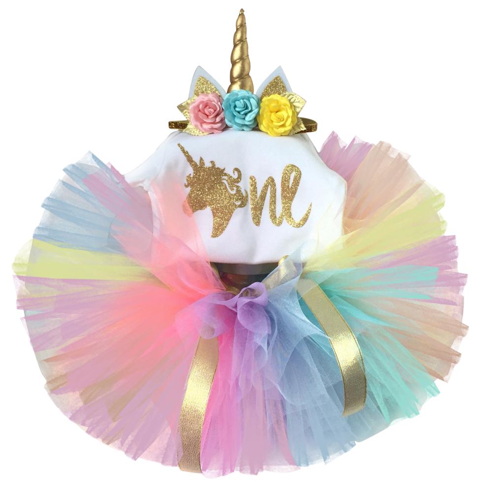 Peuter Meisje Eenhoorn Jurk Voor Baby Meisjes 1 Jaar Verjaardag Jurk Taart Smash Outfits Kleine Baby12 Maand Zuigeling Regenboog Tule gown