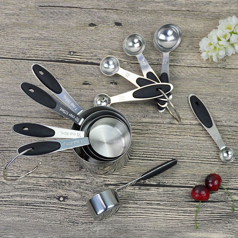 10 PCS Grade Spoons Set and Stainless Steel Measuring Cups with Soft Silicone Handles for Easy Grip