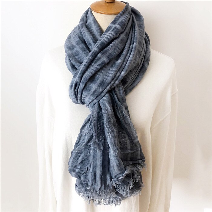 Écharpe d'hiver unisexe japonaise, longue couleur unie en coton et lin, écharpe châle à rayures pour femmes