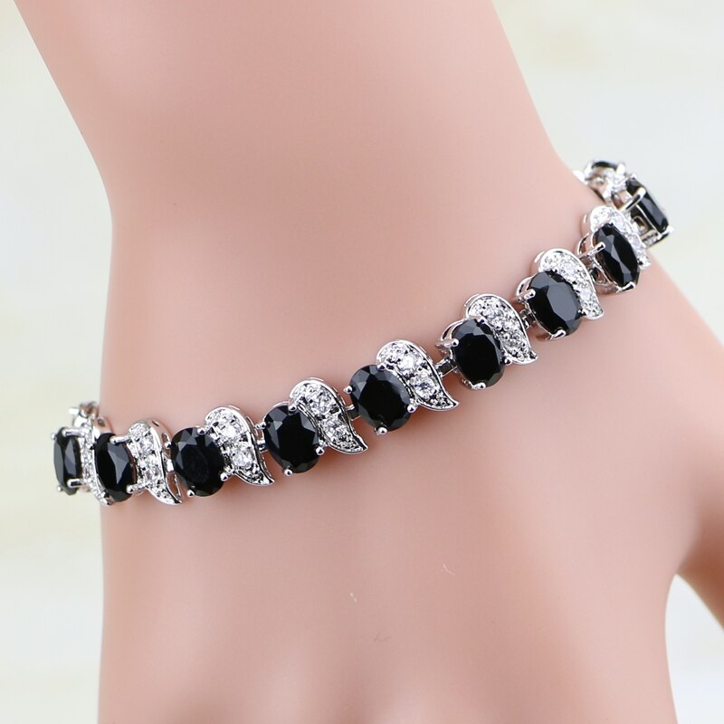 925 Sterling Zilveren Armband Zwarte Zirconia Wit CZ Link Chain Charm Armband Voor Vrouwen