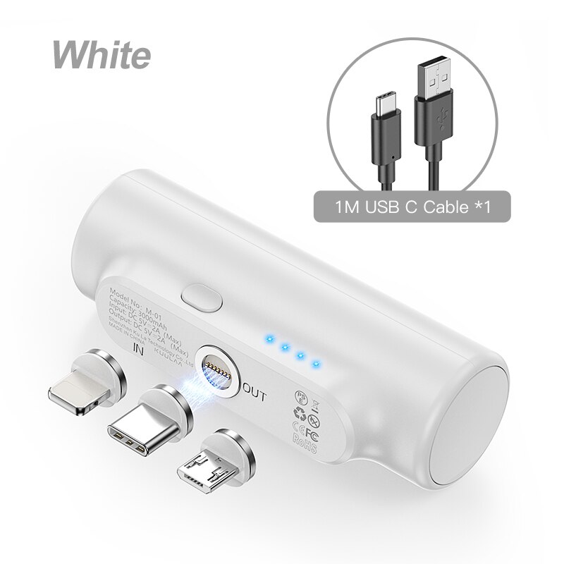 Kuulaa Magnetische Power Bank 3000Mah Mini Magneet Charger Powerbank Voor Xiaomi Emergency Mobiele Draagbare Magnetische Externe Batterij: White