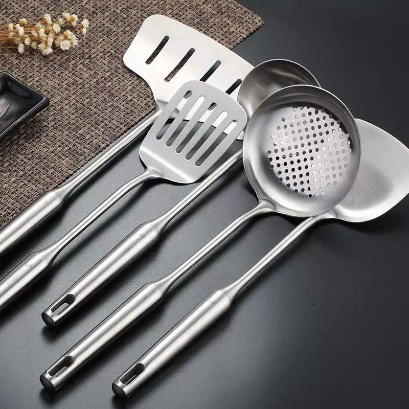 Espátula Wok de acero inoxidable 304, utensilios de cocina de Metal, cuchara giratoria ranurada, cucharón, herramientas de cocina, juego de utensilios, accesorios de cocina