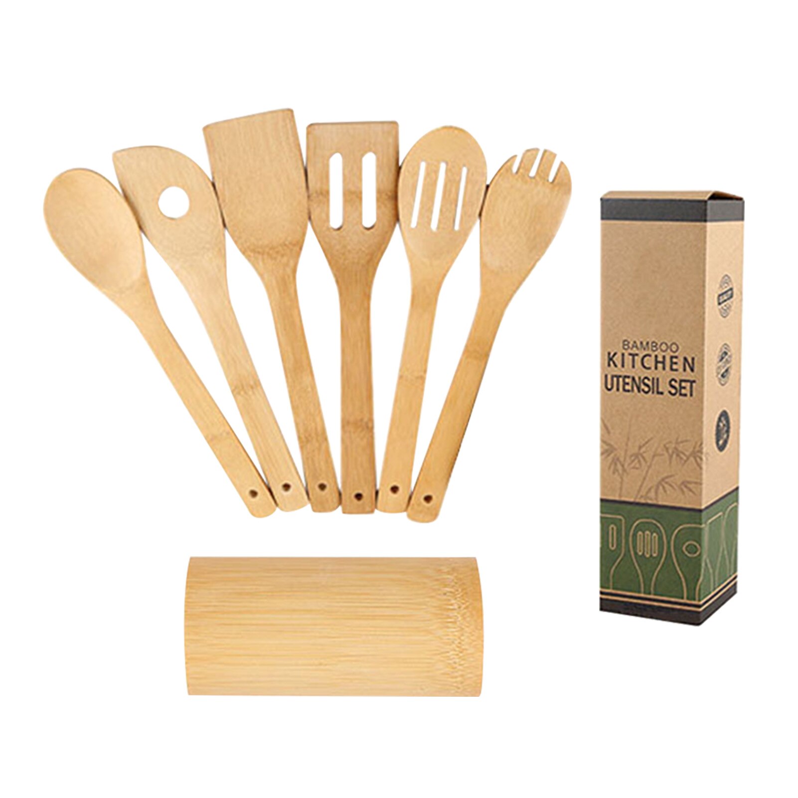 Easy Clean Multifunctional Mixing Kitchen Utensil Set Home For Cookware With Holder Flipping Spatula Stirring Spoons Bamboo