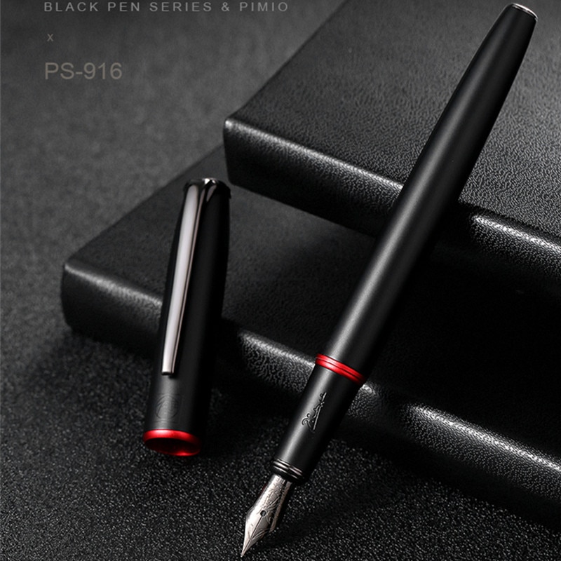 bolígrafo de tinta Picasso Pimio negro, pluma de Metal negro EF/M/plumín curvo 0,38/0,6/1,0mm, anillo rojo mate, bolígrafo de tinta para de negocios y oficina