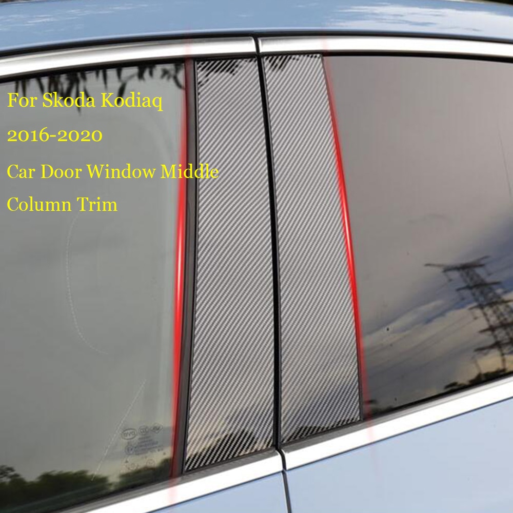 For Skoda Kodiaq Car B C Pillar Middle Central Column PC Carbon Window Trim Decoration Strip Protection Sticker