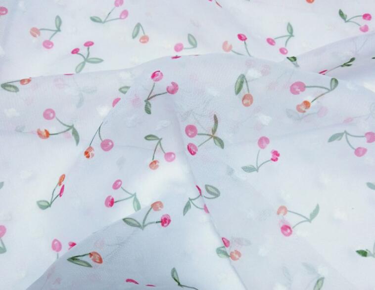 Cosplay Dress Chiffon Swissdot cherry Printed Soft dress fabric swiss dot Tilda craft fabric dress material: 6 white