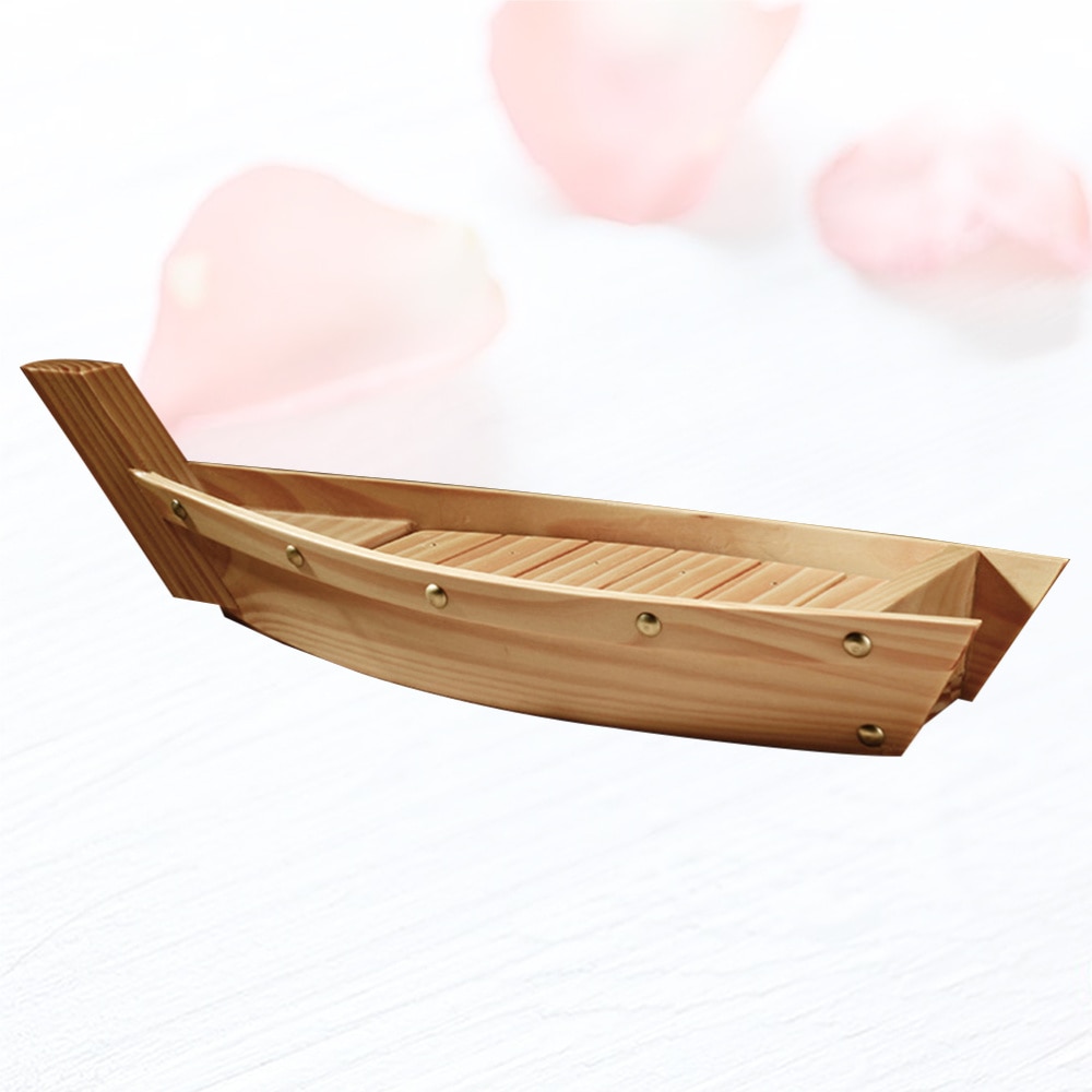 Houten sushibord in de vorm van een boot, japanse stijl, snackschaal, serveerschaal voor thuisrestaurant (maat s): 42 17 7.5cm
