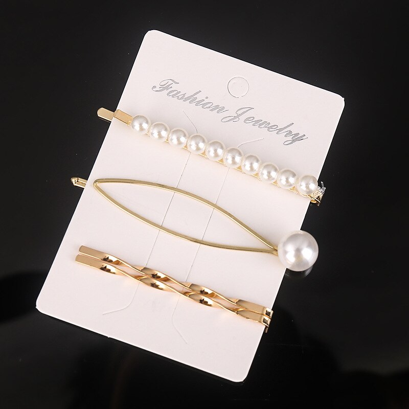 1Set Vrouw Parel Haarspelden Legering Haarspeldjes Geometrische Goud Haar Clip Zoete Hoofddeksels Haarspeldjes Hoofdband Haar Accessoires: C3