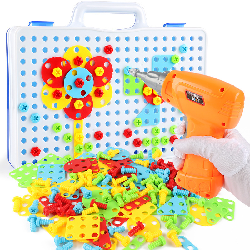 Elektrische boor moer demontage wedstrijd de van tool Elektrische Boor Puzzel Geassembleerde Blokken sets Kinderen Jigsaw Speelgoed Kinderen Speelgoed