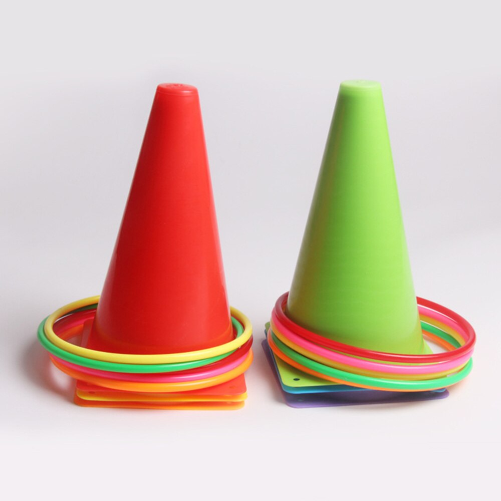 27pcs Plastic Cone and Ring Toss Game Set Fun Indoor Outdoor Toss Game Kids Party Favor Toys with Mesh Storage Bag and Bean Bags