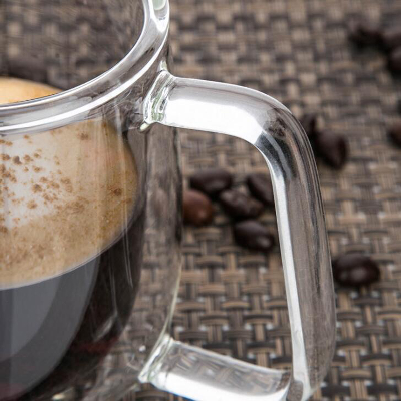 1 st dubbla kaffemuggar med handtaget muggar dricksisolering dubbelväggig glas tekopp drinkware mjölk