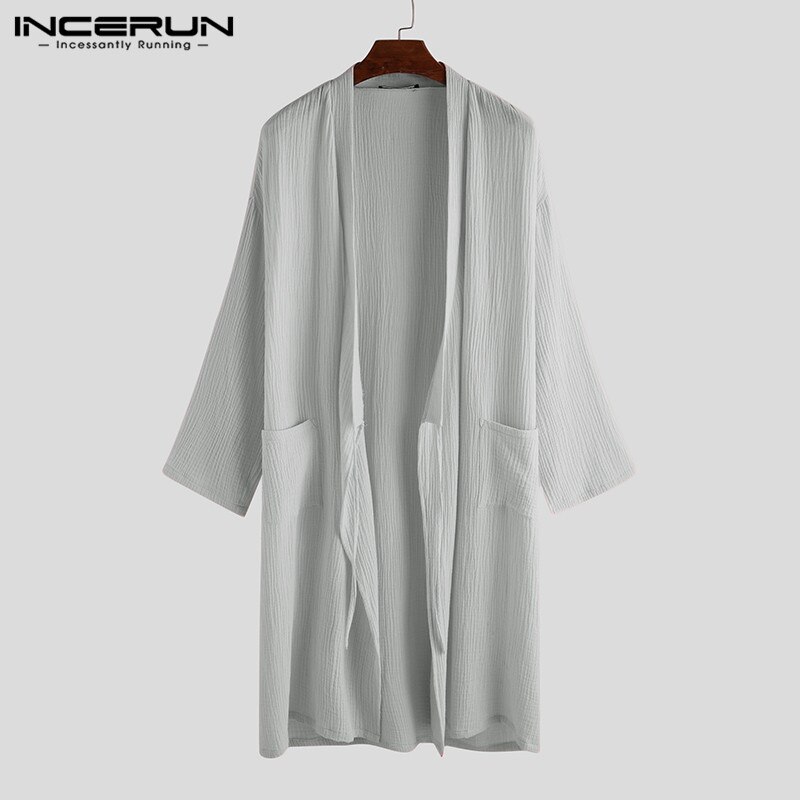 Incerun menn kapper 3/4 -ermet v-hals bomull kimono pustende uformelt japansk nattøy løs unisex pyjamas menn badekåper s -5xl