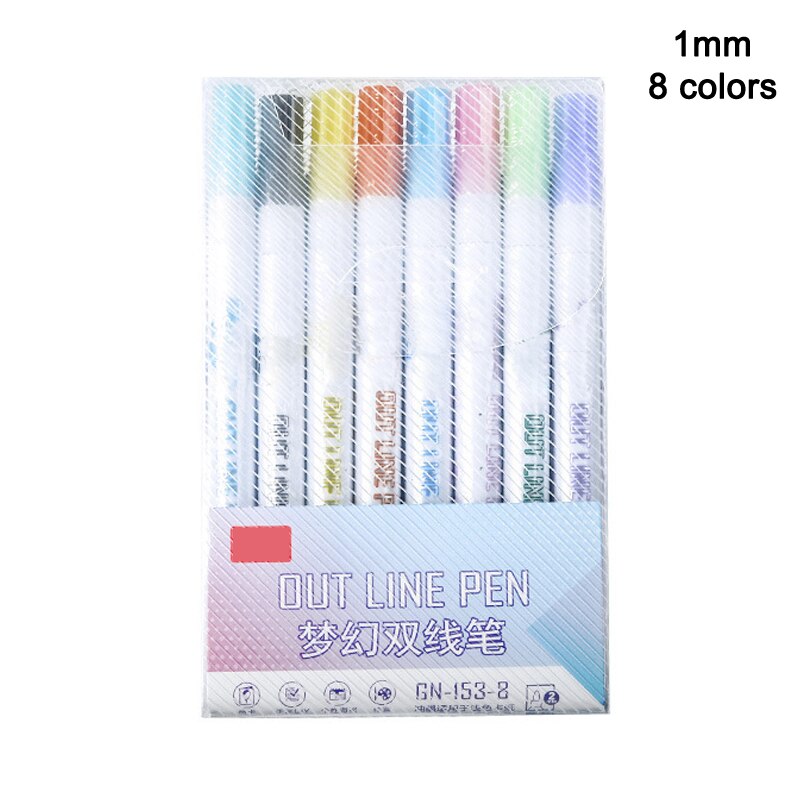 Surligneur à Double ligne pour dessin, 8/12 couleurs, stylo d'art pour bricolage, artisanat, coloration, peinture, croquis NI: 8 colors