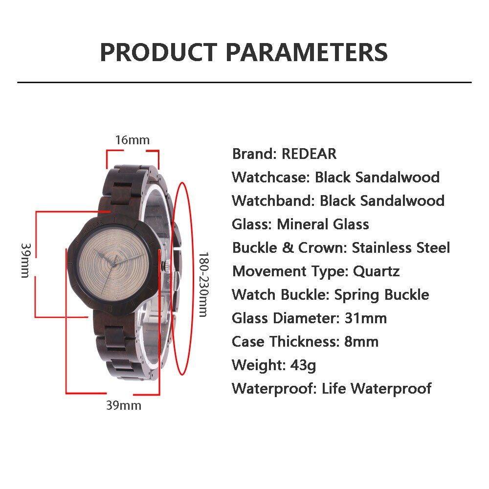 Bloemvormig dameshorloge van hout, quartzhorloge van sandelhout, lichtgewicht casual horloges met pedaalvormige wijzerplaat, vintage polshorloge