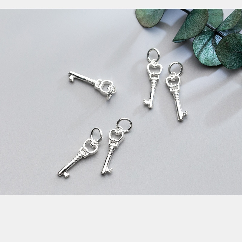 UQBing 100% 925 Sterling Silver Heart Key Pendant Charms For DIY Necklace Jewelry Making Findings Crafts Accessories