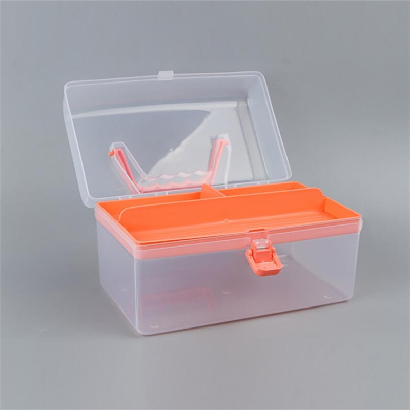 2 Layer Clear Plastic Tool Kits Storage Case With Handle Multipurpose Portable Tool Chest Cabinet Organizer Box #BL4
