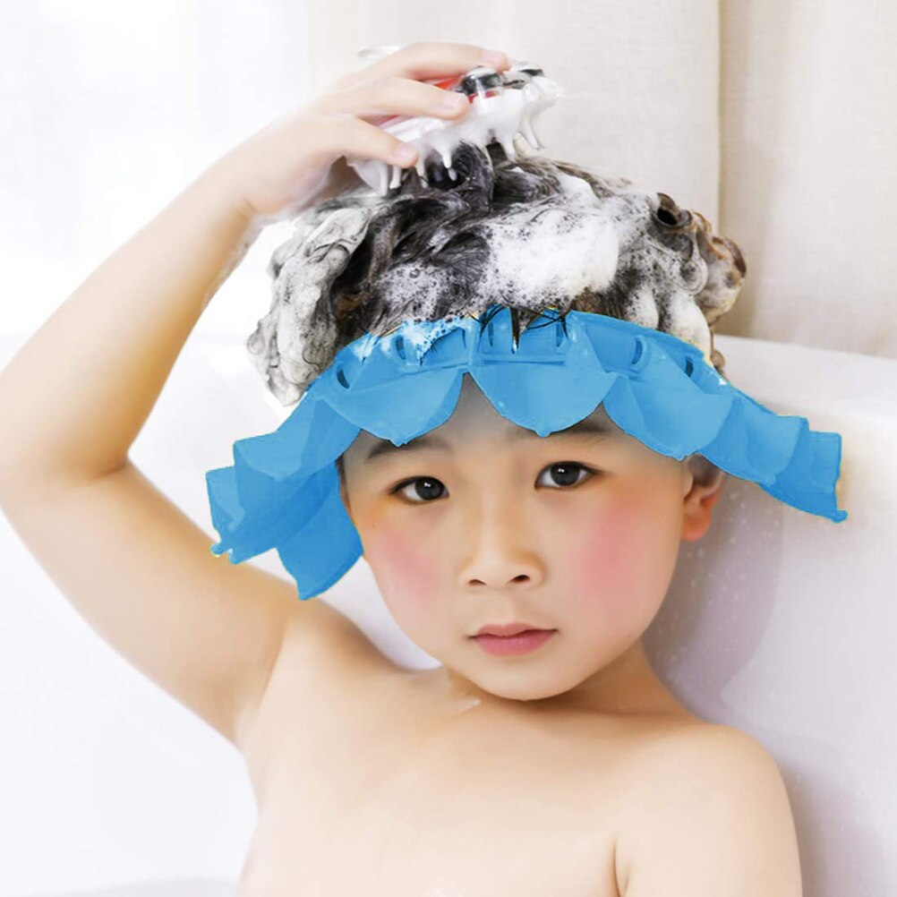 Baby silikone shampoo bruserhætte justerbar vandtæt høreværn sikker badebeskyttelse brusebad: Blå