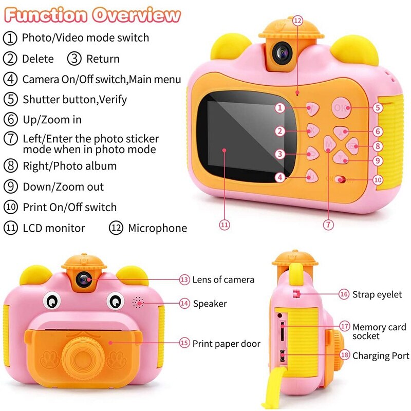 Portable Instant Print Camera Toy Camera with Print Paper Digital Print Camera Birthday for Kids