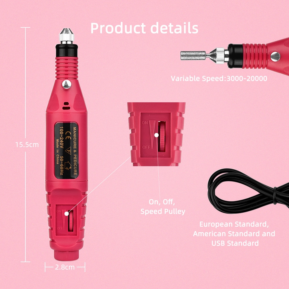 ATOMUS Electric Manicure Nail Machine Drill Bits Milling Adjustable Speed 20000 RPM Gentle Polishing Art Pen Kits