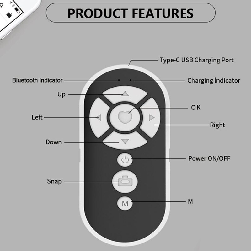 Mando a distancia para teléfono móvil, Control remoto con Bluetooth para reproducir, pausa y obturador