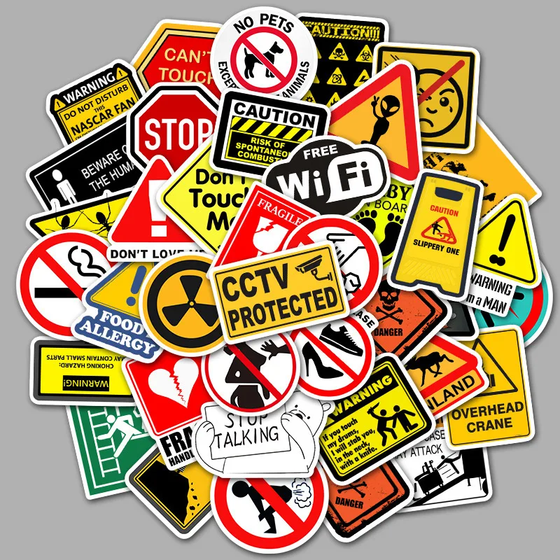 50pcs Cartoon Warning Waterproof Stickers Danger Banning Skateboard Guitar Laptop Motorcycle Car Classic Toy Cool Decals Sticker: Default Title