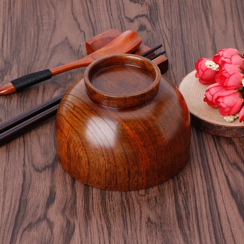 Natural Jujube Wooden Rice Soup Bowl Food Containter Kitchen Utensil Tableware Wooden Bowl