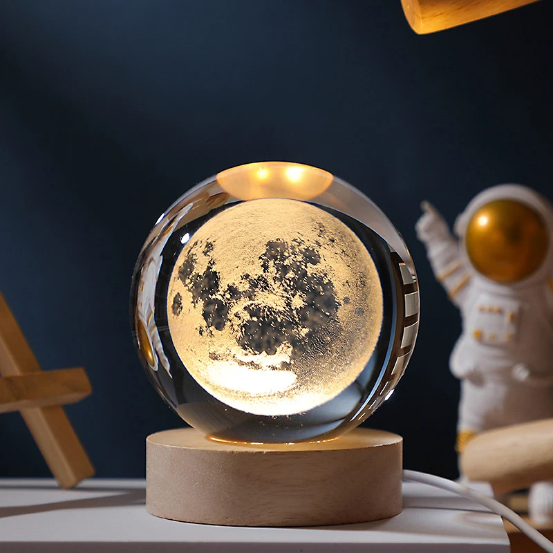 Bola de cristal de Luna 3D, sistema Solar de galaxia astronómica, bolas luminosas de Saturno, globo de cristal de nieve, luz nocturna, decoración de escritorio para el hogar: royal blue