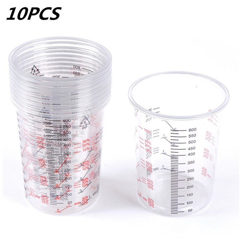 Gobelets de mélange de peinture en plastique, 600ml, 10 pièces, gobelets calibrés pour mélange précis de peinture et de liquides