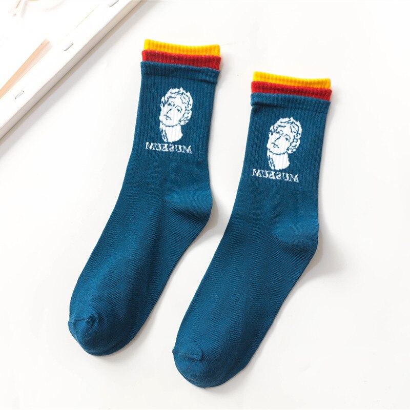 Chaussettes courtes de sport en coton pur pour hommes et femmes, chaussettes de rue respirantes et absorbantes de la sueur pour Couples: BLEU CIEL