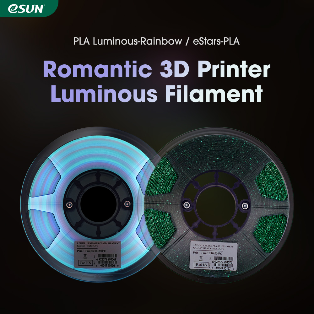 eSUN PLA Luminous-Rainbow eStars-PLA Filament 1.75mm Glow in the Dark Pla 1KG Spool Luminous 3D Printing Filament for 3D Printer