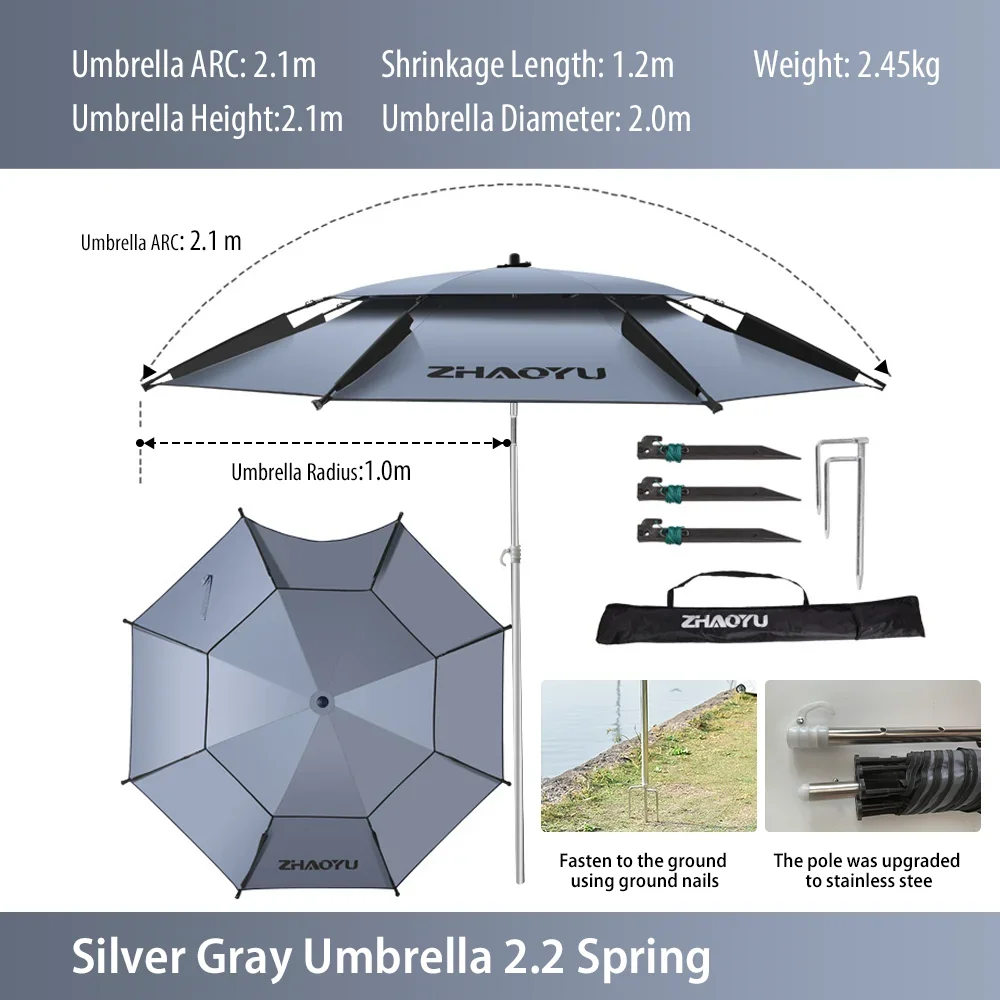 Grand parapluie de pêche, Portable, épais, sac de transport, Double couche, pliant, Parasol de plage, ombrage d'extérieur: Ivoire