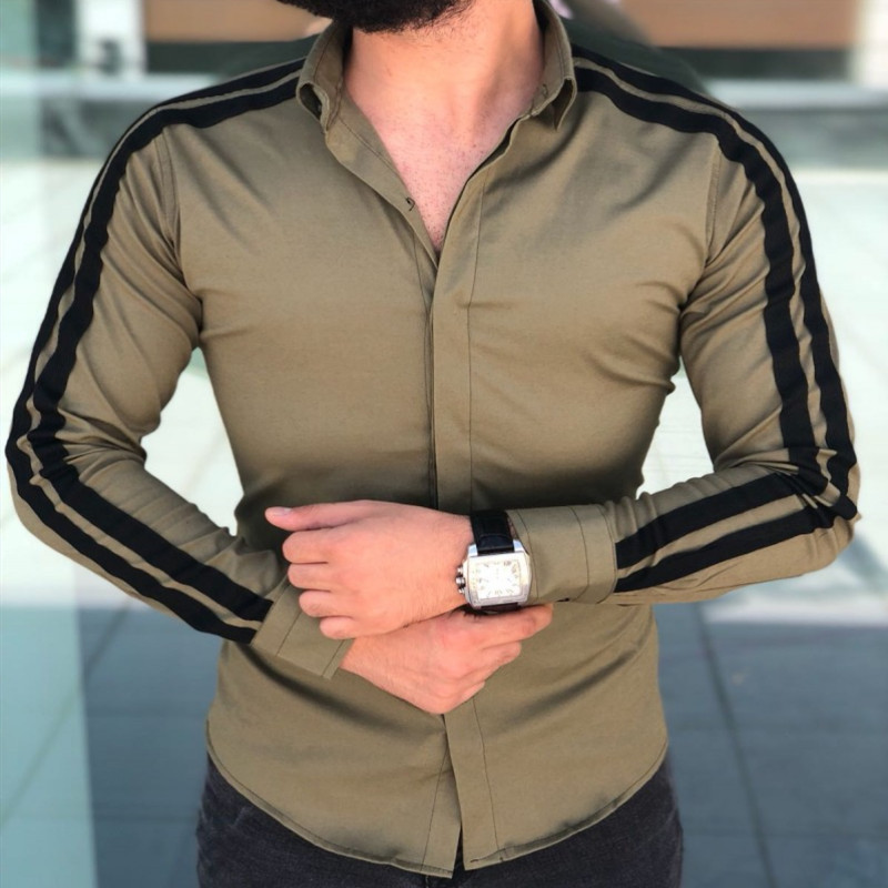 Long Sleeve Mens Shirts Button Up Business Work Smart Formal Plain Dress Top Casual Slim Fit Men Men's Clothing: Army Green / M