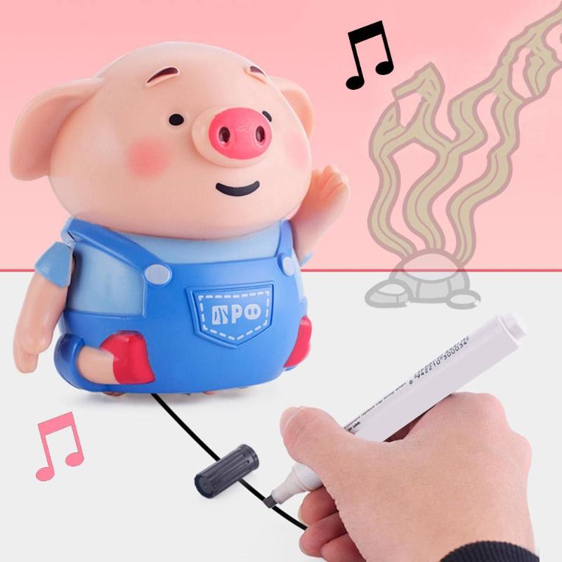 Inductive Pig Pen Draw Line Heel Robot Light Music Animal Education Kid Toy Mini Pig Robot Inductive Pen Light Music Animals