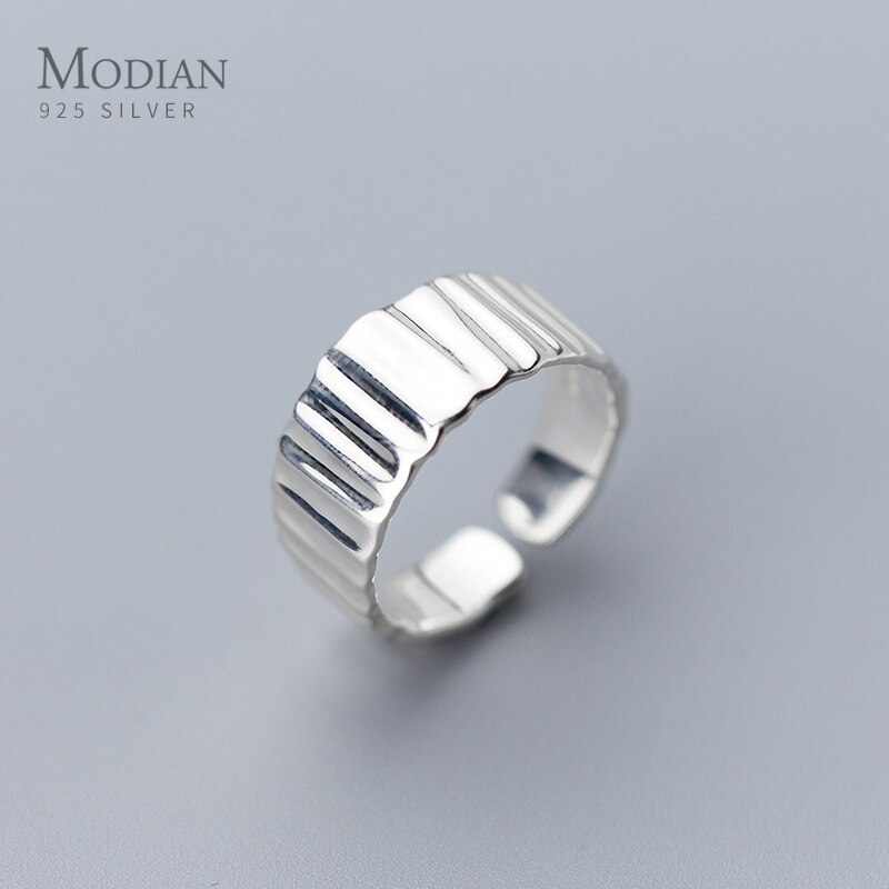 Modian Classic 925 Sterling Silver Geometric Simple Ring fit Women Hip Hop Style Free Size Ring Fine Jewelry Accessories