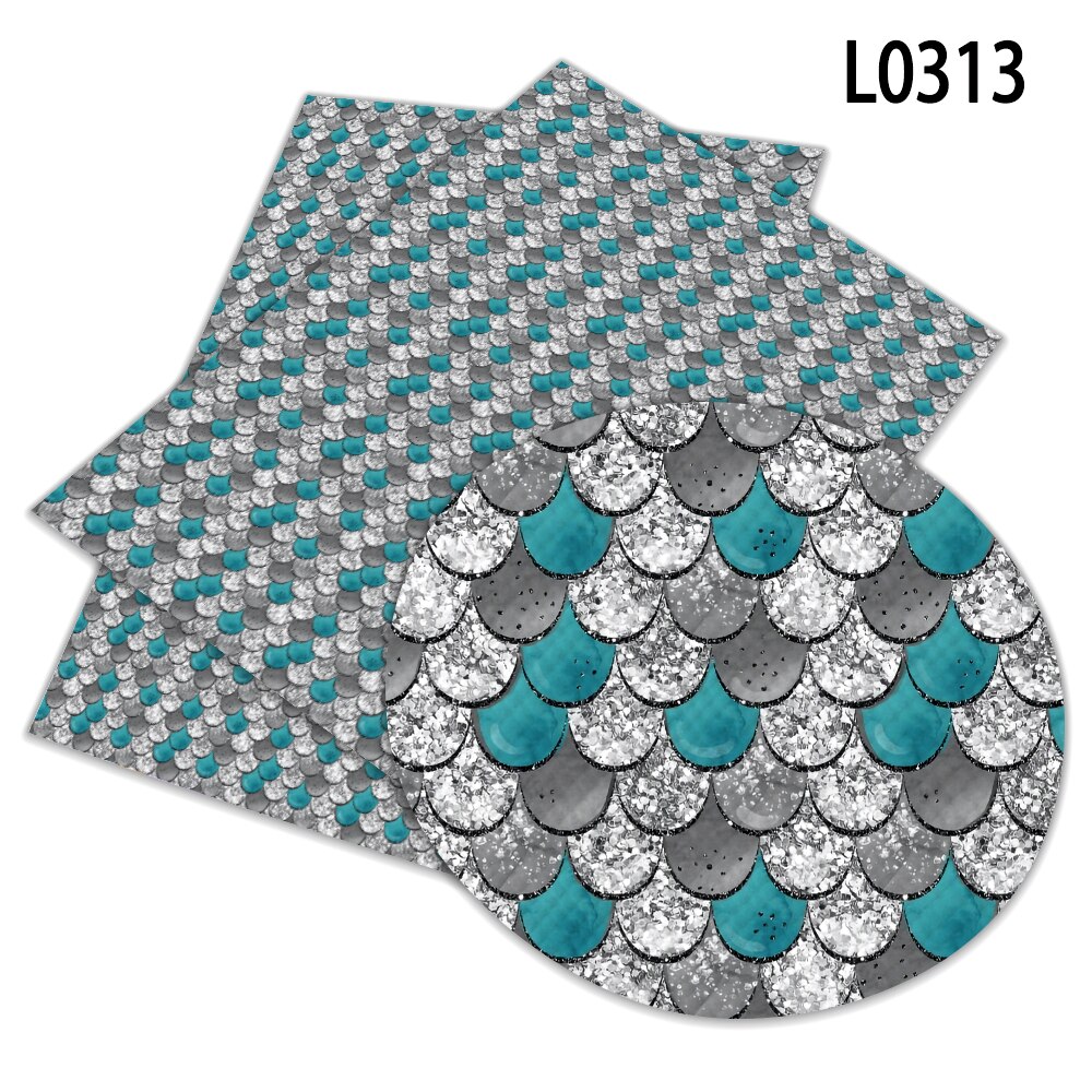 Fish Scales Pattern Printed Faux Artificial Synthetic Leather 30 x 136 cm for Bow Synthetic Leather DIY Decoration Crafts L031: L0313