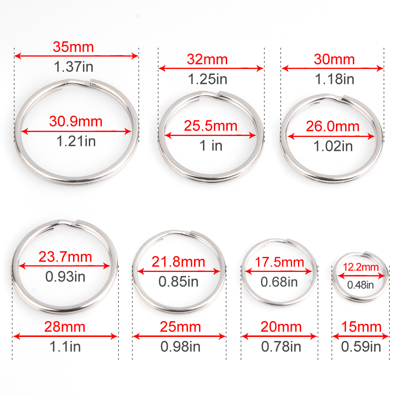 20/50/100 stk. nøkkelringer, 15/20/25/28/30/32/35mm runde, flate, delte ringer, nøkkelring for å lage nøkkelringer, gjør-det-selv-funn