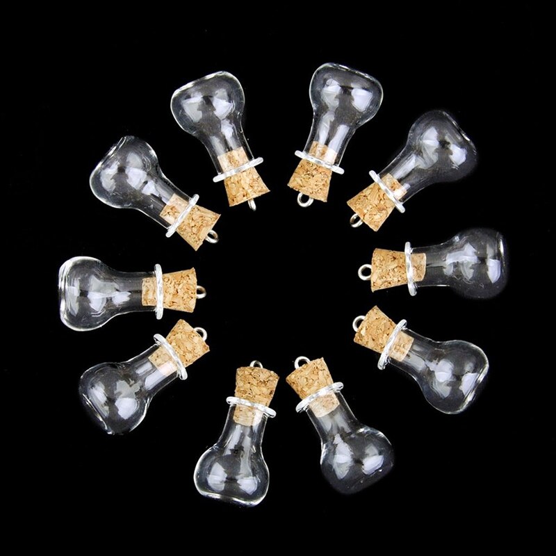 10 Pcs Glass Bottle Cork Glass Bottle Pendant &amp; 10 Pcs 20Ml Mini Clear Wishing Bottle Message Glass Vial