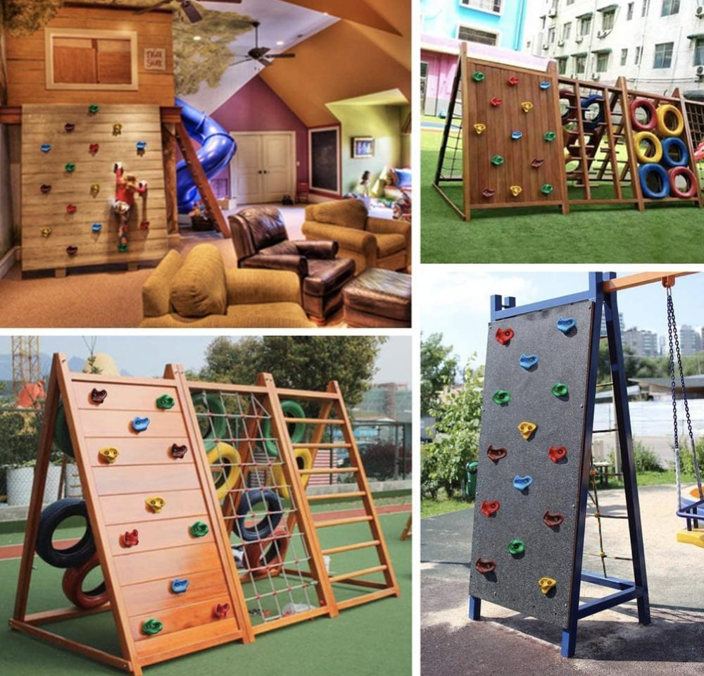 10Pcs/Set Kids Rock Climbing Wall Holds Children Wood Wall Climbing Stones Toys Child Playground Game Hand Feet Hold Grip Kit