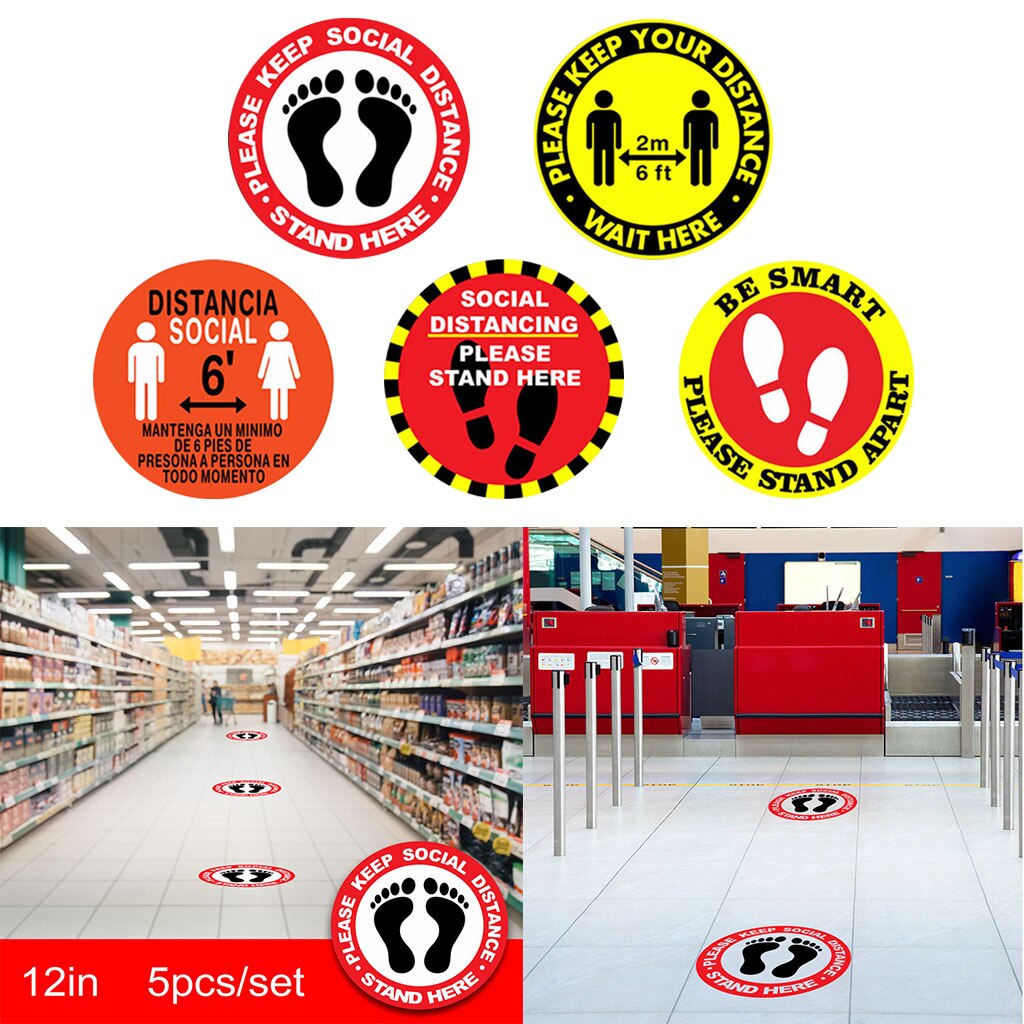 5x magasin autocollants de sol décalcomanie distanciation sociale 6ft 2m debout à part attendre ici 30cm