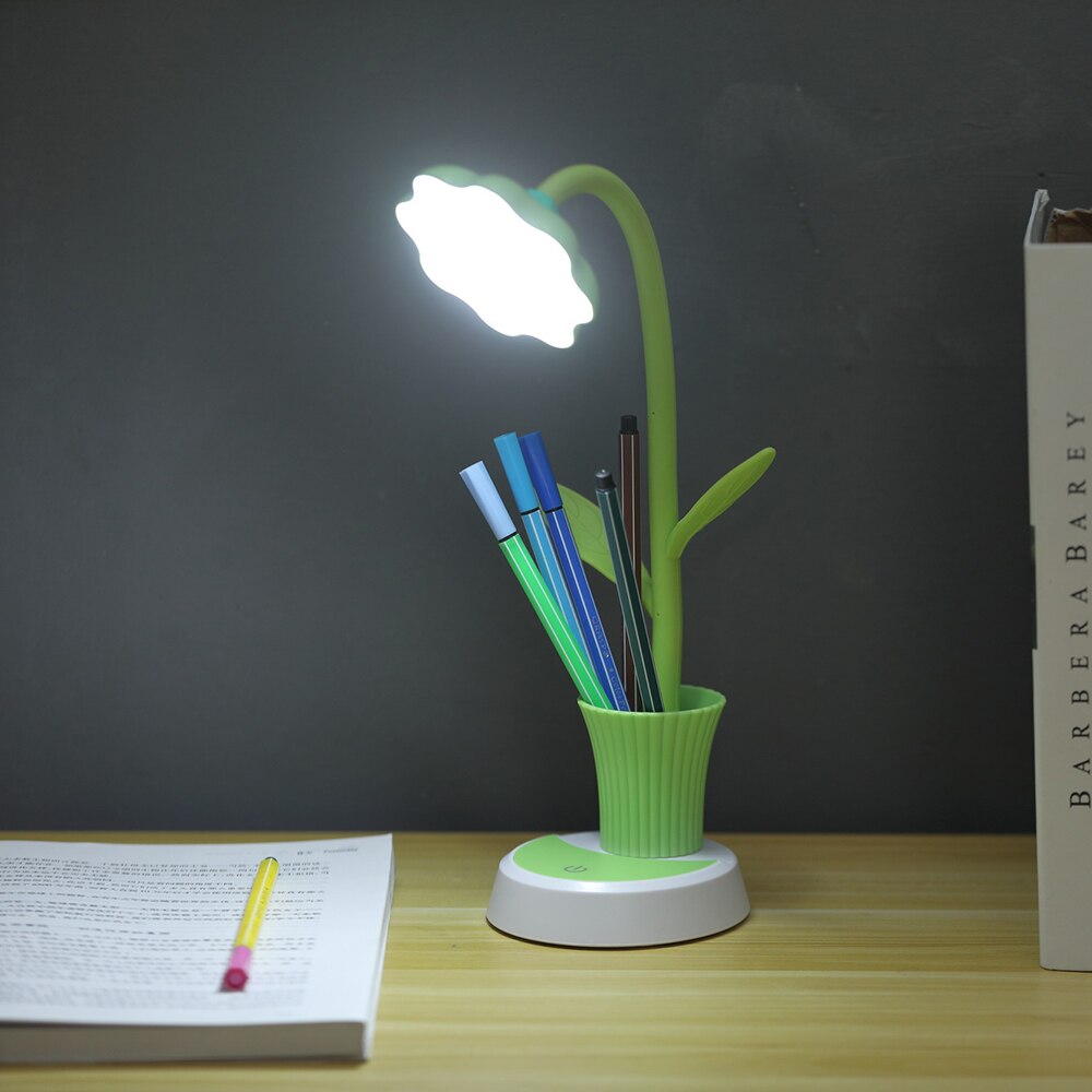 2 In 1 LED Table Lamp with Pen Holder Touch Control Dimming Sun Flower Desk Lamp Children Study Lamp Eye Protection Table Light