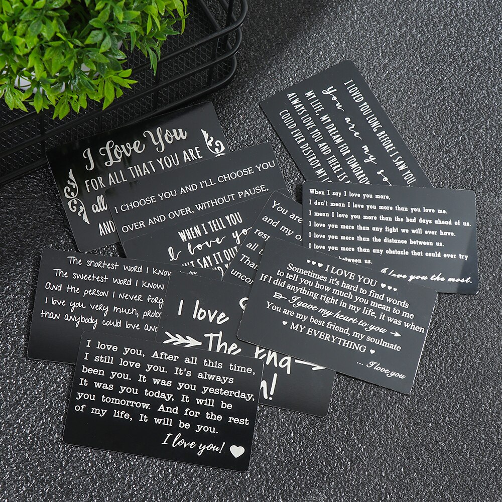 Mini nota de amor presentes do namorado gravado inserções de carteira permanente gravura presentes de aniversário presentes de festa favores presente para o marido