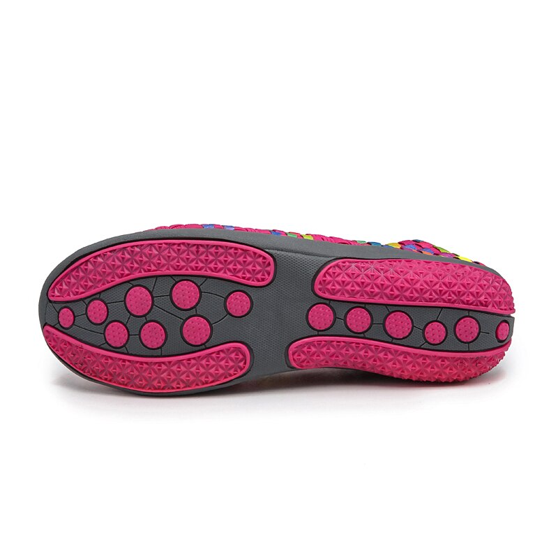 Sandales plates tissées pour femmes, chaussures de , mocassins à enfiler, multicolores